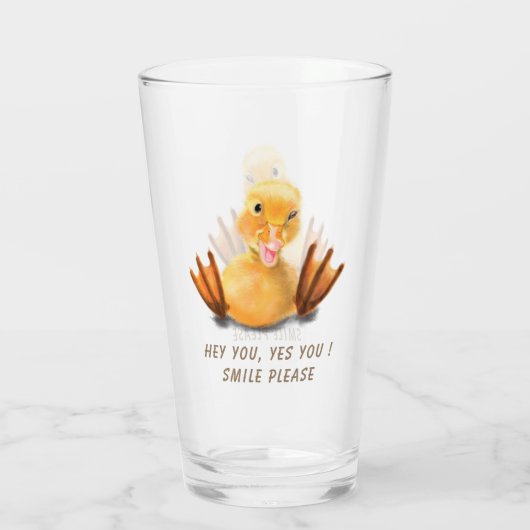 Grappig glas met speelse gele eend - Smile (Achterkant)