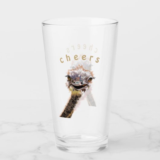 Grappig glas met speelse struisvogel - Proost (Voorkant)