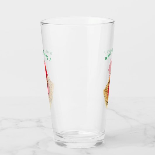 Grappig Glas met Verrassde Haan - Aangepaste Tekst (Links)