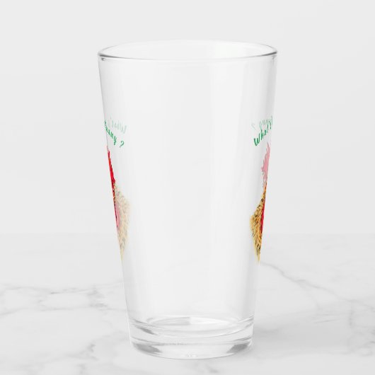 Grappig Glas met Verrassde Haan - Aangepaste Tekst (Rechts)