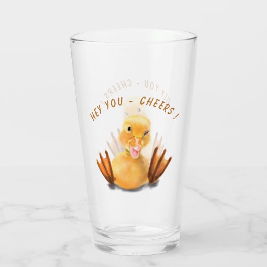 Grappig glazen cadeau met Happy Duck - Proost (Achterkant)