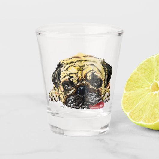 Grappig glazen shotglas met Pug-hond (Voorkant)