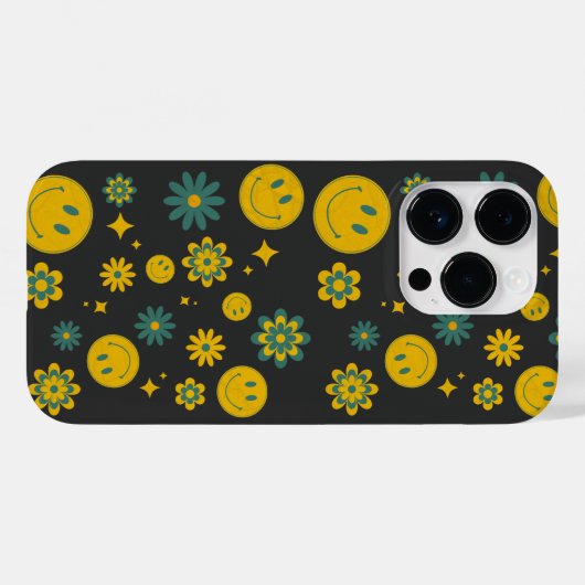 Grappig glimlach gezicht en groovy bloemen Case-Mate iPhone case (Achterkant (horizontaal))