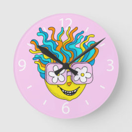 Grappig Glimlachend Karakter Met Roze Brillen Kleu Ronde Klok