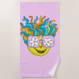 Grappig Glimlachend Karakter Met Roze Brillen Kleu Strandlaken