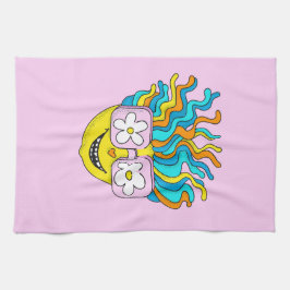 Grappig Glimlachend Karakter Met Roze Brillen Kleu Theedoek