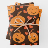 Grappig Glimlachend pompoenpatroon met harten Inpakpapier Vel (In situ)