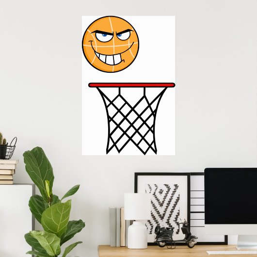 Grappig Glimmend Basketbal Gezicht Dunking Poster (Thuiskantoor)