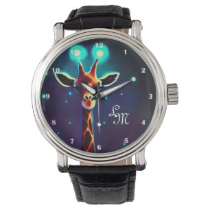 Grappig gloeiend licht Giraffe sterrenstelsel donk Horloge