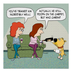 Grappig goed opgeleide wijn-serving hond poster