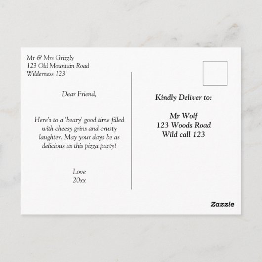 Grappig goed wenst beren met een enorme pizza briefkaart (Achterkant)