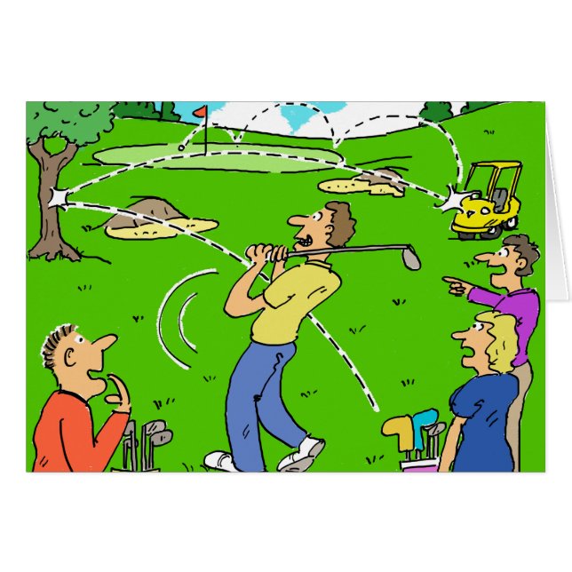 Grappig Golf Afbeelding. Freak Golf Shot Rebounds (Voorkant Horizontaal)