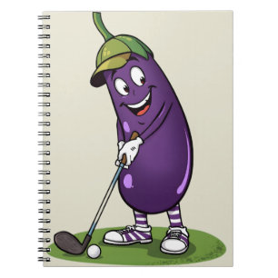 Grappig Golf Aubergine Karakter: Cartoon Golfer Gr Notitieboek