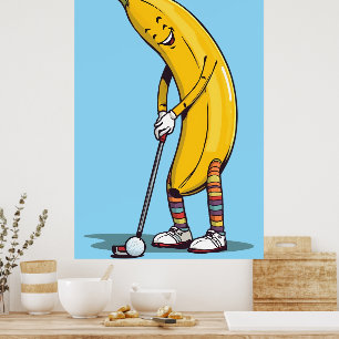 Grappig Golf Banaan Karakter Slagclub Poster