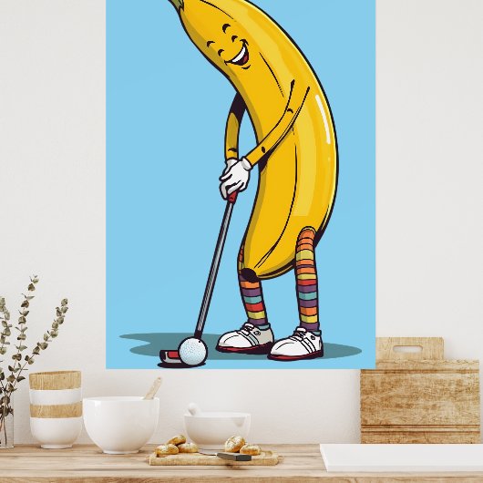 Grappig Golf Banaan Karakter Slagclub Poster (Keuken)