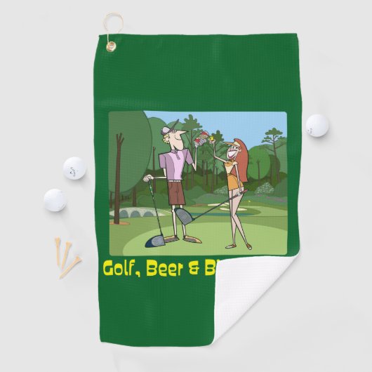 Grappig Golf, Bier & Birdie Juice Golfhanddoek (Insitu)