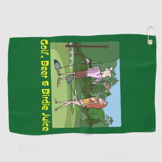 Grappig Golf, Bier & Birdie Juice Golfhanddoek (Horizontaal)