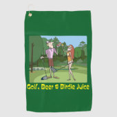 Grappig Golf, Bier & Birdie Juice Golfhanddoek (Voorkant)