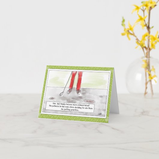 Grappig Golf "Putting In Potholes" Verjaardag Kaart (Gele Bloem)
