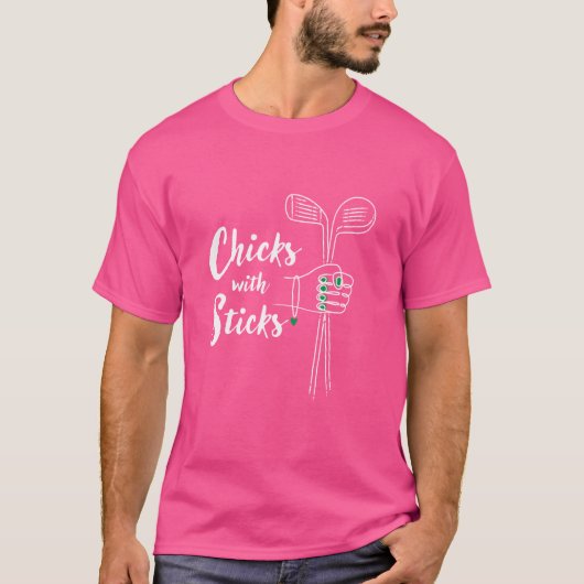 Grappig Golf Shirt voor Vrouwen - Chicks With Stic (Voorkant)