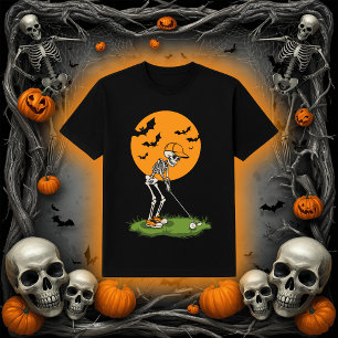 Grappig Golf Skelet Halloween Vollemaan Vleermui T-shirt