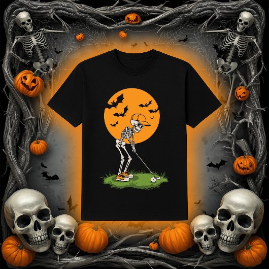 Grappig Golf Skelet | Halloween Vollemaan Vleermui T-shirt