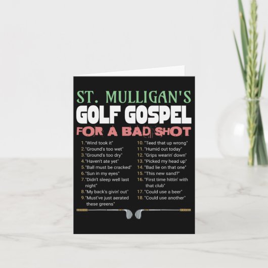 Grappig Golf St.Mulligan's excuses voor een slecht Kaart (Voorkant)