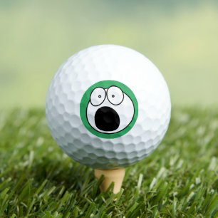 Grappig golfbal: Verschrikt humoristisch gezicht Golfballen
