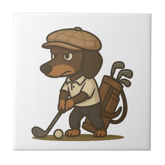 Grappig golfer cadeau � Dachshund op de tee Tegeltje (Voorkant)
