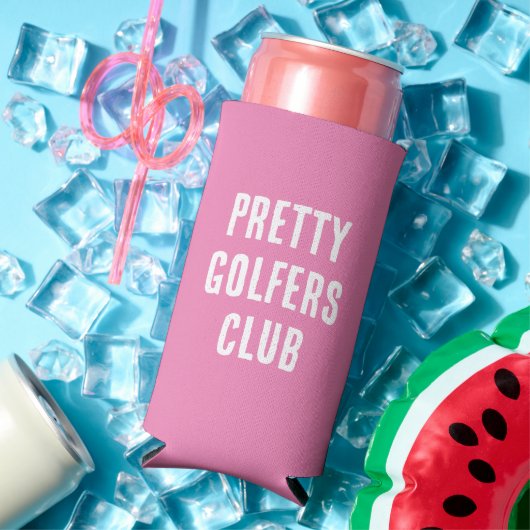 Grappig " Golfers Club." Roze en Wit Seltzer Blikjeskoeler (Insitu Zomer)