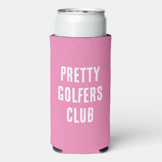 Grappig " Golfers Club." Roze en Wit Seltzer Blikjeskoeler (Seltzer Achterkant)