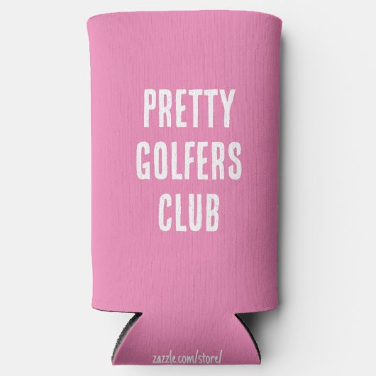 Grappig " Golfers Club." Roze en Wit Seltzer Blikjeskoeler (Voorkant)