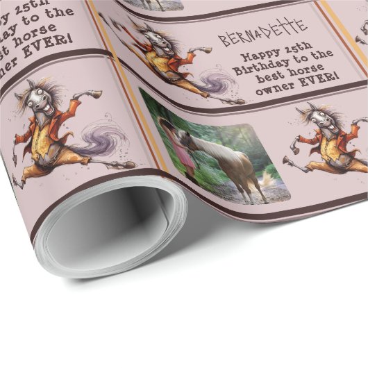 Grappig Goofy Paard Verjaardag Naam Sentiment Cadeaupapier (Rol Hoek)