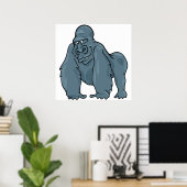 Grappig Gorilla Cool Blue Ape Animal Design Poster (Thuiskantoor)