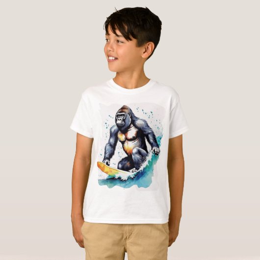 Grappig gorilla surfen T-shirt (Voorkant volledig)