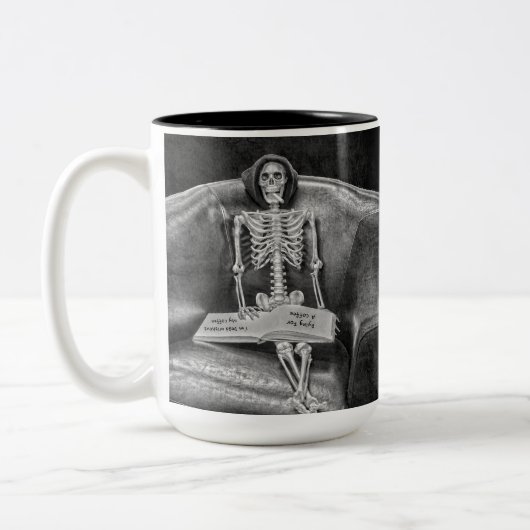 Grappig gotisch  zwart-wit skelet tweekleurige koffiemok (Links)