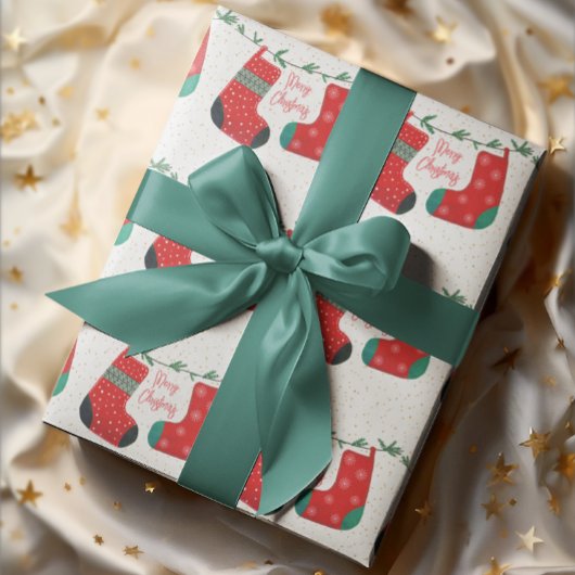 Grappig Goud Rood Wit Groen Pine Kerstmis Kous Cadeaupapier