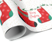 Grappig Goud Rood Wit Groen Pine Kerstmis Kous Cadeaupapier (Rol Hoek)