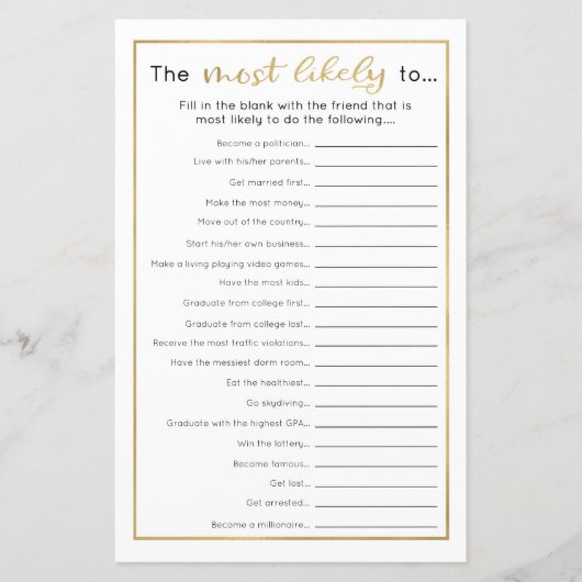 Grappig graduation Party Game - Meest waarschijnli (Voorkant)
