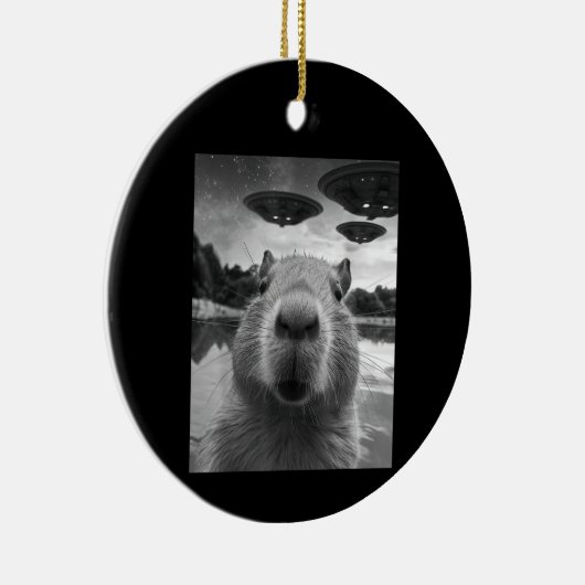Grappig Graphic Capybara Selfie met UFO's Raar Keramisch Ornament (Rechts)