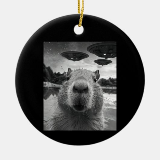 Grappig Graphic Capybara Selfie met UFO's Raar Keramisch Ornament (Voorkant)