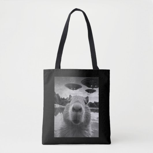 Grappig Graphic Capybara Selfie met UFO's Raar Tote Bag (Voorkant)