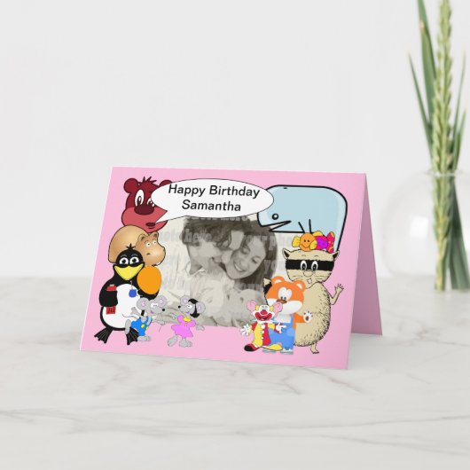 Grappig grappige cartoons op roze kaart (Voorkant)