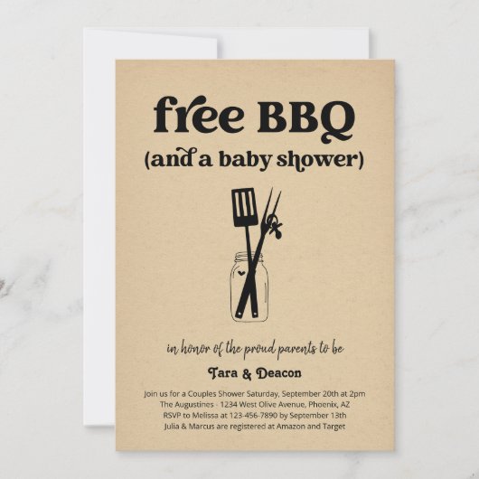 Grappig gratis BBQ-koppels Baby shower Kaart (Voorkant)