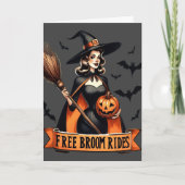 Grappig  Gratis Bezem Rides Witch Halloween Feestdagen Kaart (Voorkant)