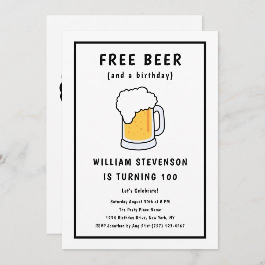 Grappig Gratis Biergrap Eenvoudig Man 100e Verjaar Kaart (Voorkant / Achterkant)