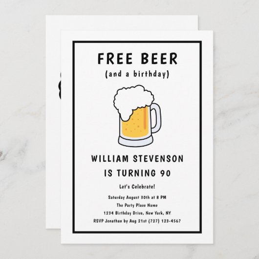 Grappig Gratis Biergrap Eenvoudig Man 90ste Verjaa Kaart (Voorkant / Achterkant)