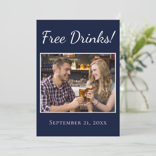 Grappig Gratis Drank Script Bruiloft Bewaar De Dat Save The Date (Staand voorkant)