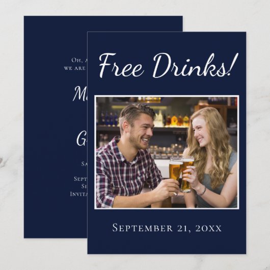 Grappig Gratis Drank Script Bruiloft Bewaar De Dat Save The Date (Voorkant / Achterkant)