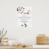 Grappig Gratis Dranken Bar Menu Bord Blush Roze Poster (Keuken)